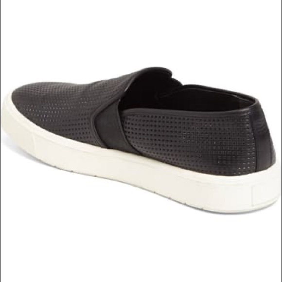 VINCE. Perforated Black Leather Slip-On Sneakers - Picture 2 of 8